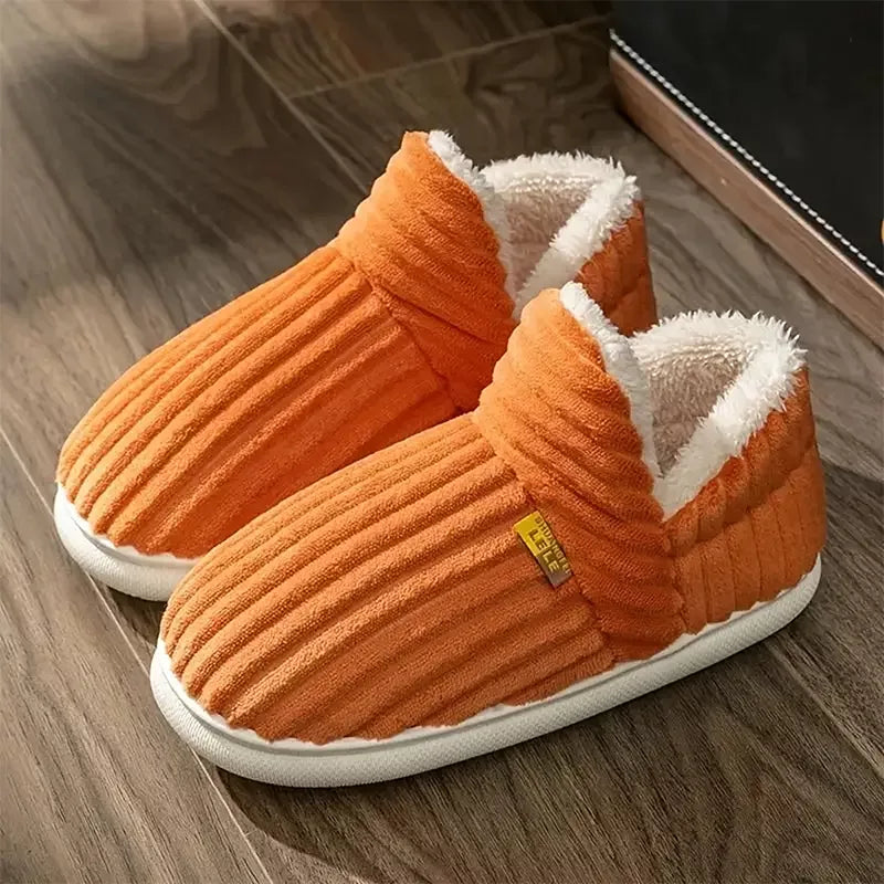 Closed Winter Slippers with Fur and Thick Sole