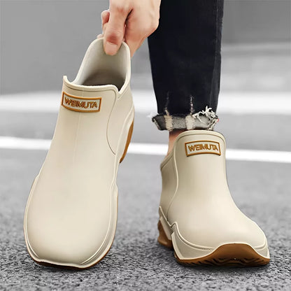 Waterproof ankle rain boots with non-slip sole for women
