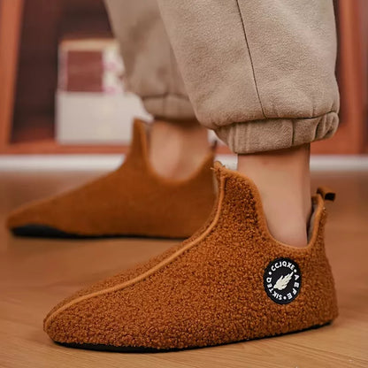 Winter Plush Slippers with Closed Toe and Non-Slip Sole