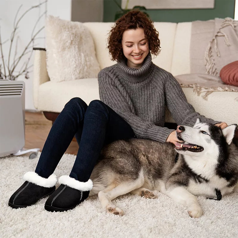 Plush house slippers with thick sole