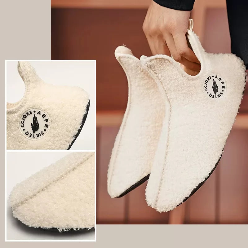 Winter Plush Slippers with Closed Toe and Non-Slip Sole