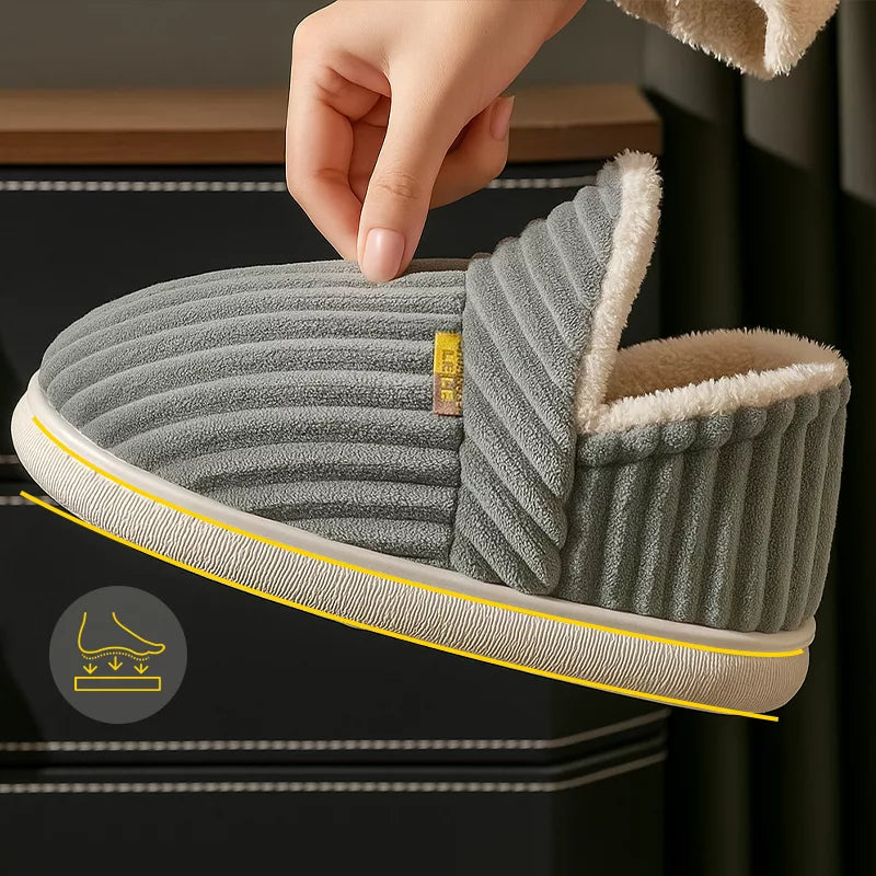 Closed Winter Slippers with Fur and Thick Sole
