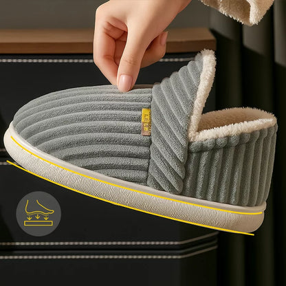 Closed Winter Slippers with Fur and Thick Sole