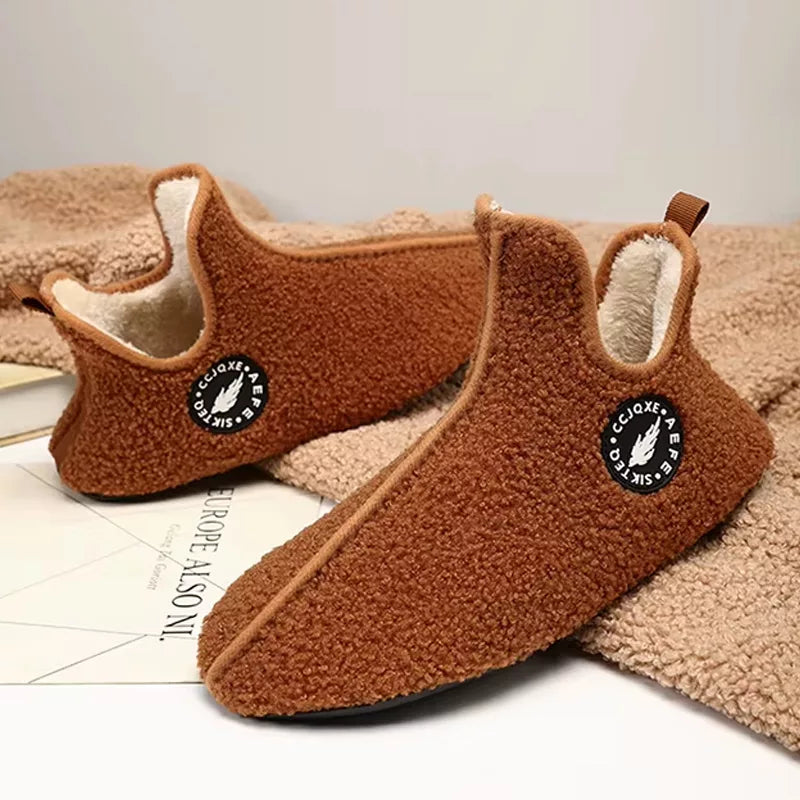 Winter Plush Slippers with Closed Toe and Non-Slip Sole