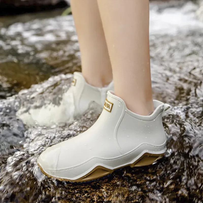 Waterproof ankle rain boots with non-slip sole for women
