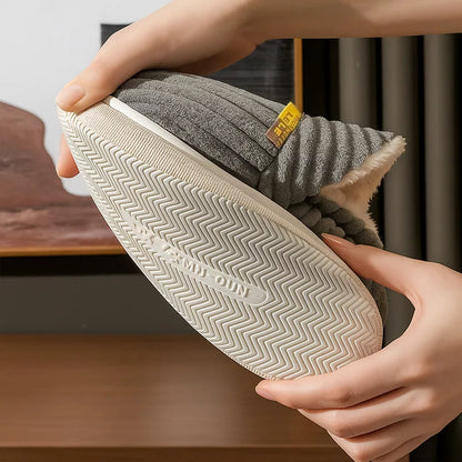 Closed Winter Slippers with Fur and Thick Sole