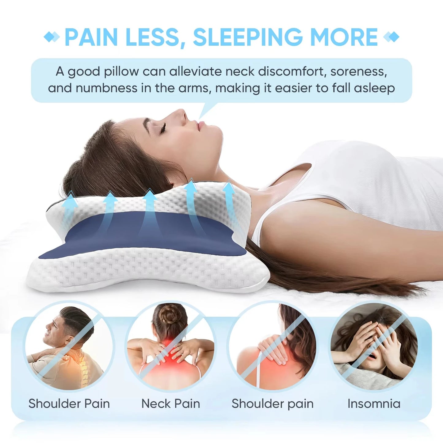 Ergonomic Cervical Pillow in Memory Foam with Adjustable Silk Pillowcase