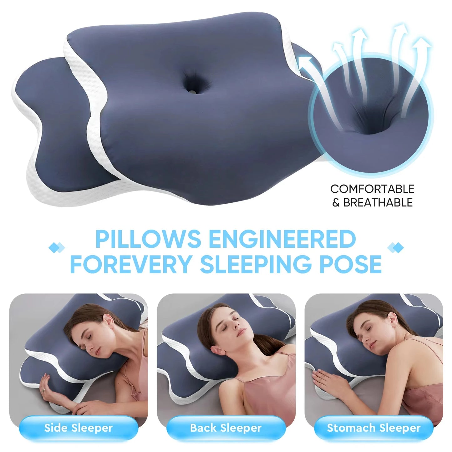 Ergonomic Cervical Pillow in Memory Foam with Adjustable Silk Pillowcase