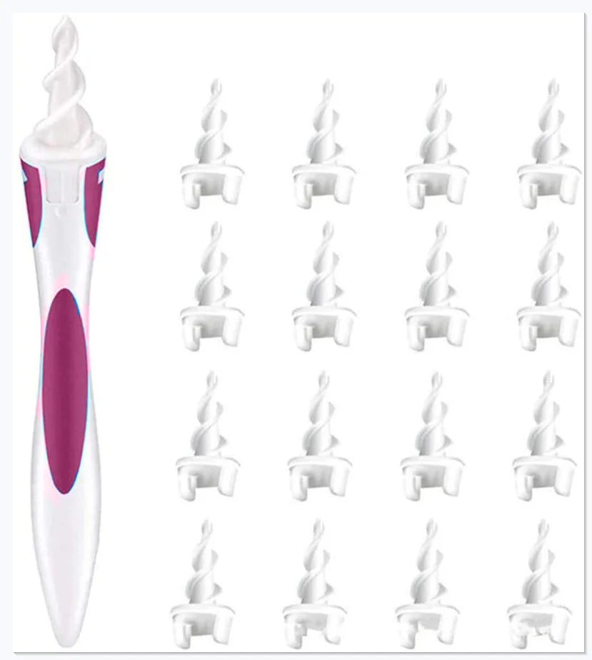 Spiral Earwax Removal Device with 16 Soft Tips for Adults and Children