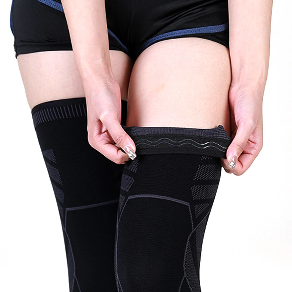 Full Leg Compression Sleeve with Knee Support - Breathable Fabric and Non-Slip Design, Black, Sizes M-L-XL