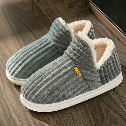 Closed Winter Slippers with Fur and Thick Sole