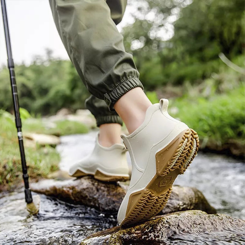 Waterproof ankle rain boots with non-slip sole for women